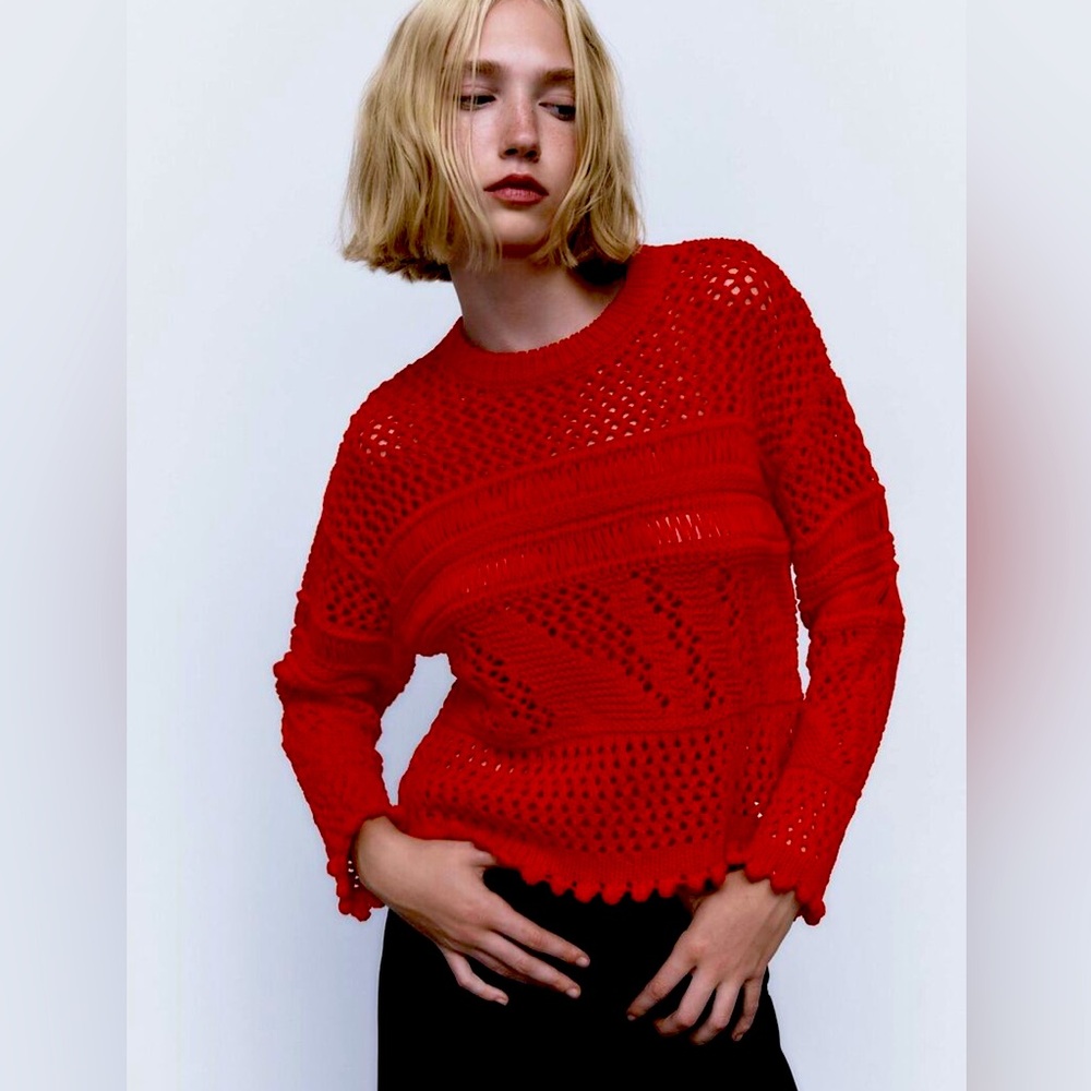 ❤️ POINTELLE RED KNIT SWEATER